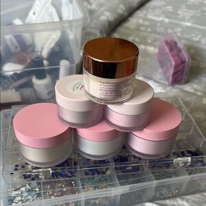 Pink and White Matte Makeup Jars with Gold Lid